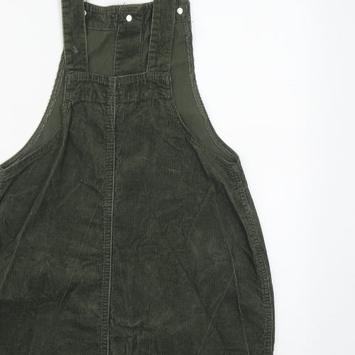 PRETTYLITTLETHING Womens Green  Cotton Pinafore/Dungaree Dress  Size 12  Square Neck Button