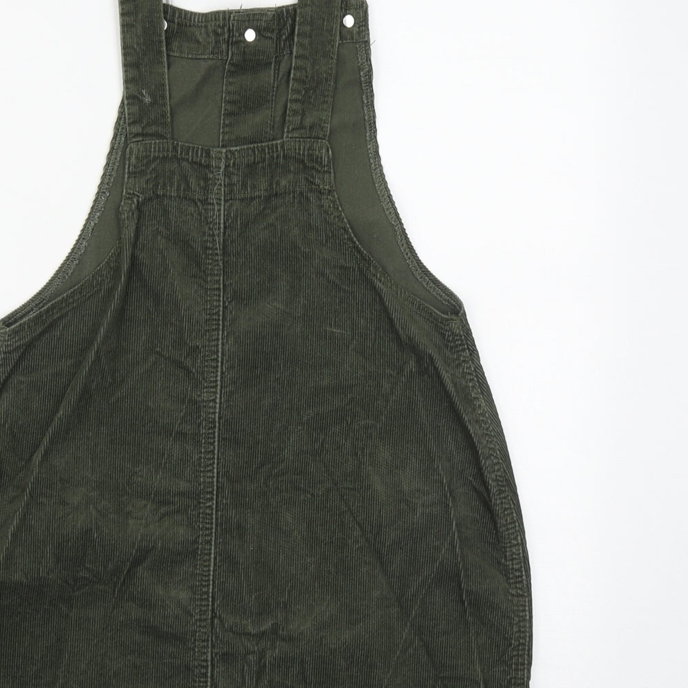 PRETTYLITTLETHING Womens Green  Cotton Pinafore/Dungaree Dress  Size 12  Square Neck Button