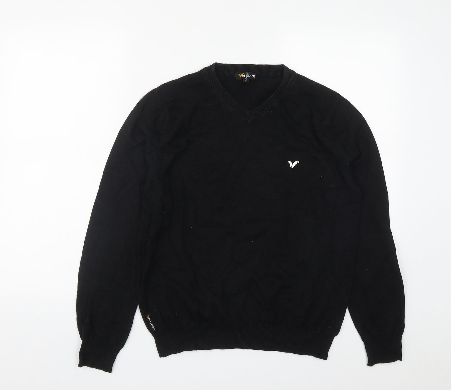Voi Jeans Mens Black V-Neck  Cotton Pullover Jumper Size XL