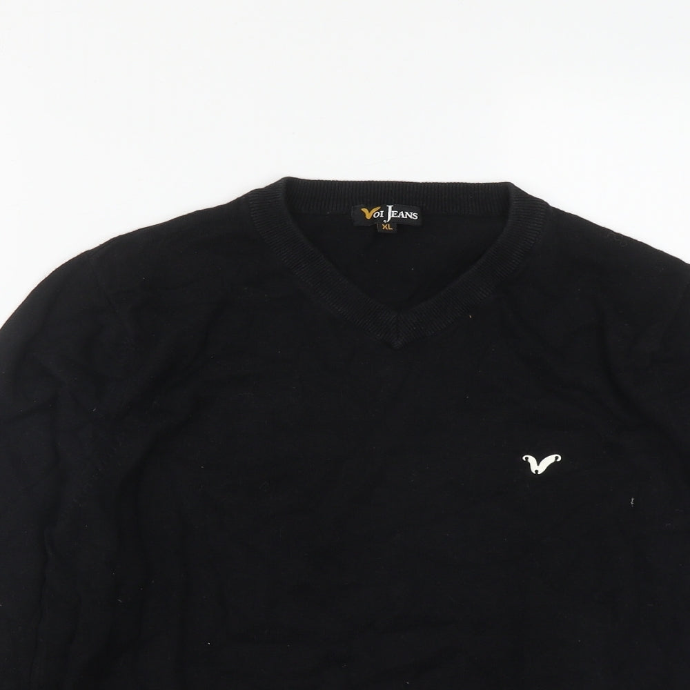 Voi Jeans Mens Black V-Neck  Cotton Pullover Jumper Size XL