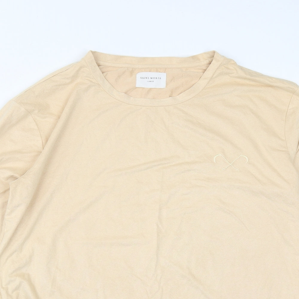 Saint Morta Mens Beige  Polyester  T-Shirt Size L Round Neck