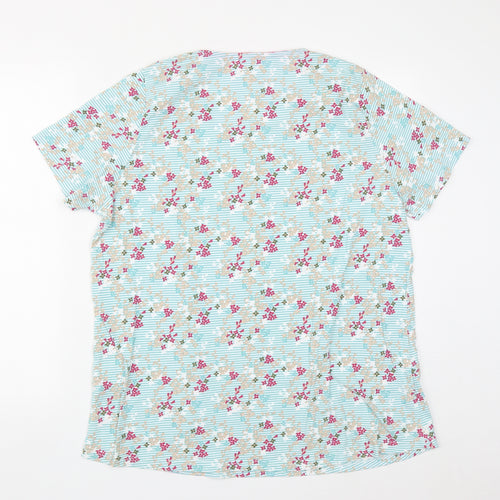 Tulchan Womens Multicoloured Floral Cotton Basic T-Shirt Size 20 Round Neck