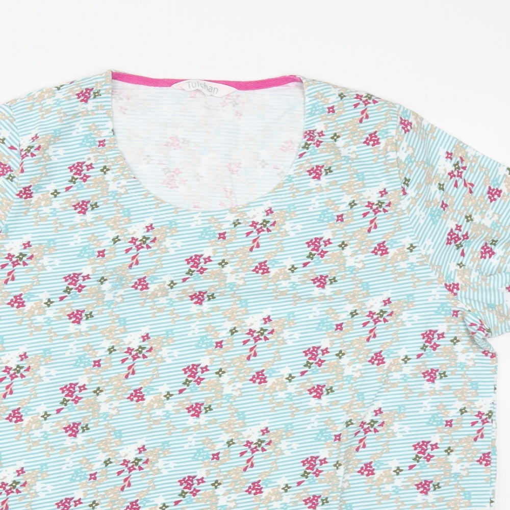 Tulchan Womens Multicoloured Floral Cotton Basic T-Shirt Size 20 Round Neck