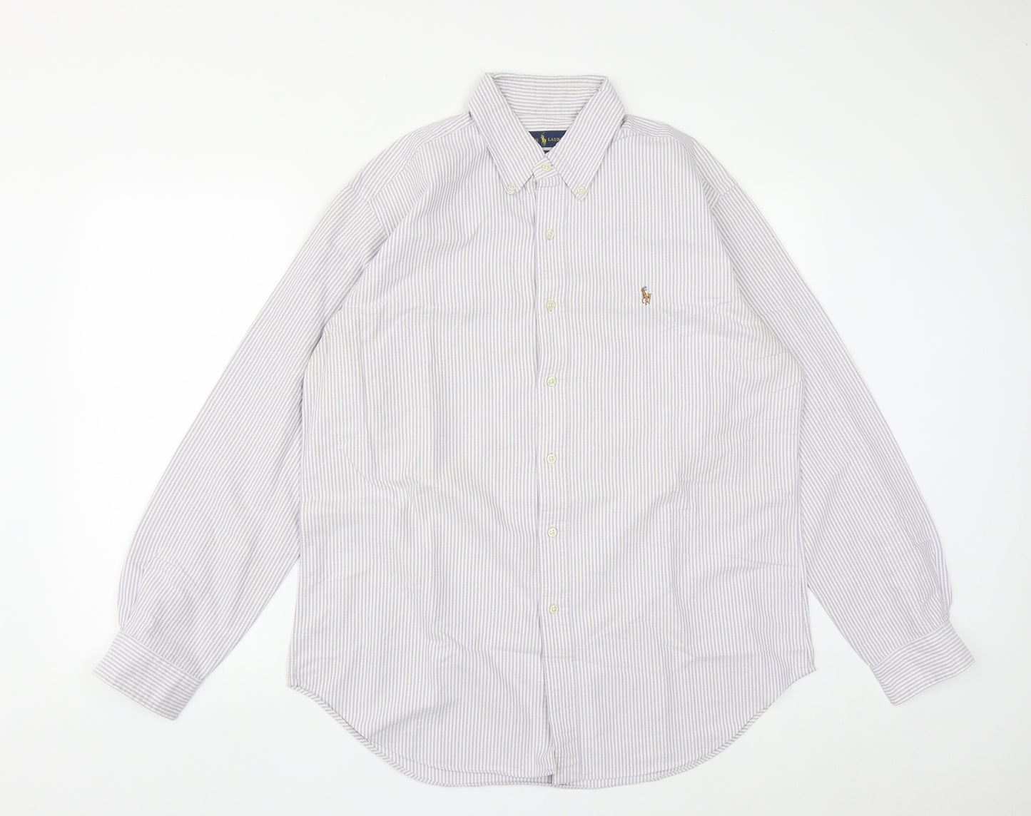Ralph Lauren Mens Purple Plaid Cotton  Button-Up Size L Collared Button
