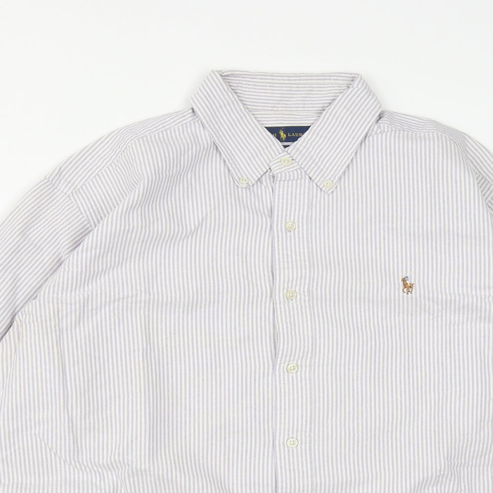 Ralph Lauren Mens Purple Plaid Cotton  Button-Up Size L Collared Button
