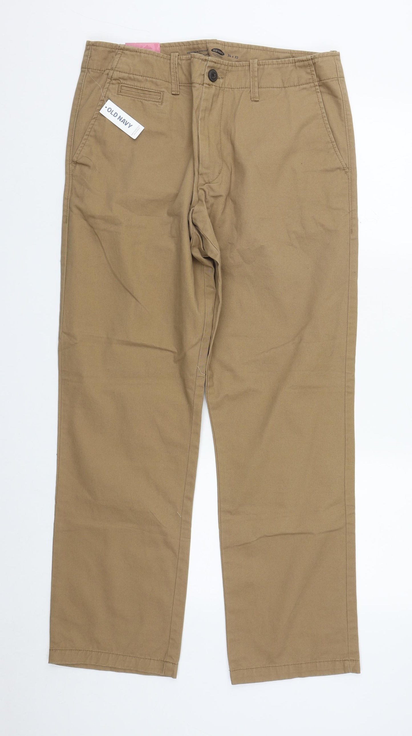Old Navy Mens Brown  Cotton Trousers  Size 34 in L30 in Regular Zip