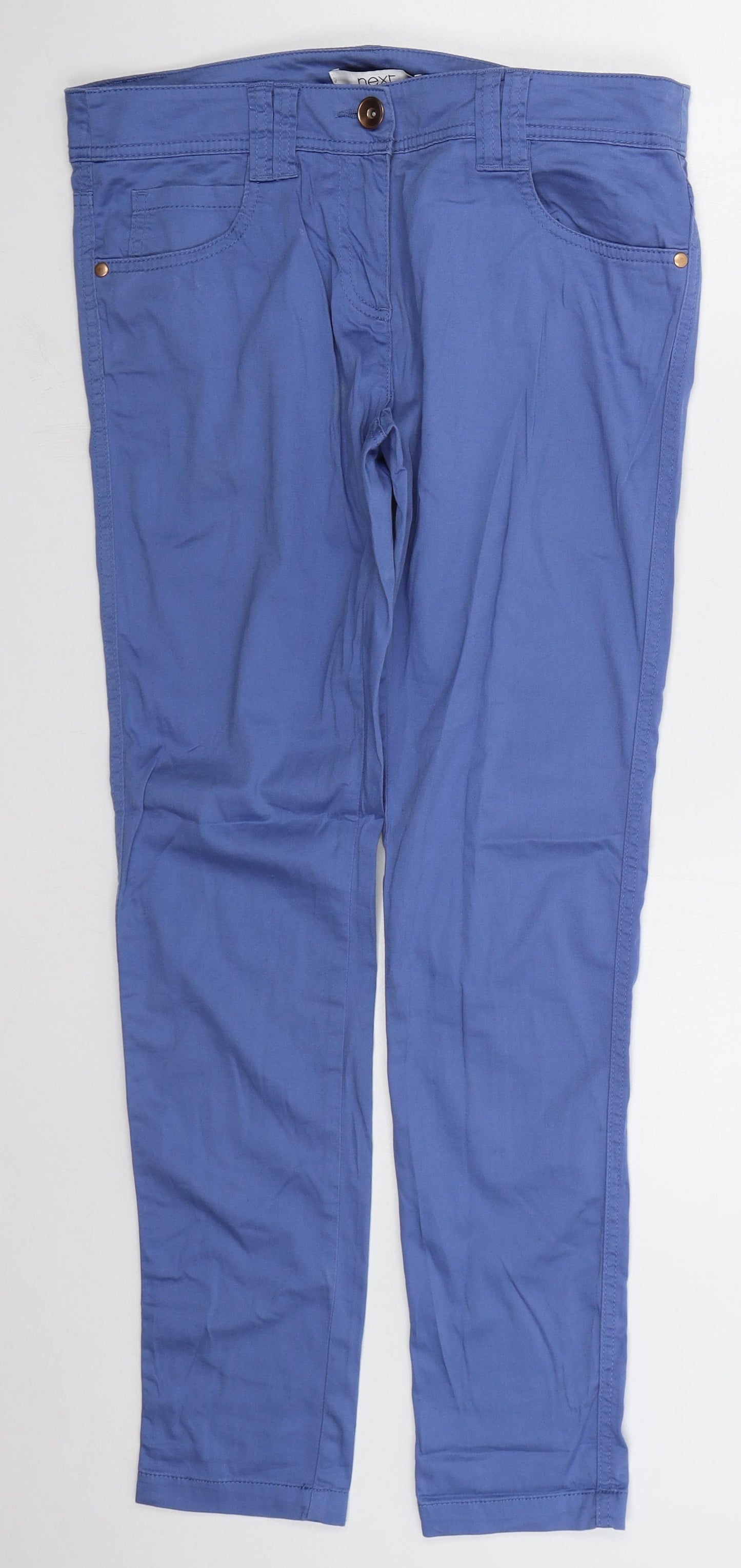 NEXT Womens Blue  Cotton Trousers  Size 10 L30 in Regular Button