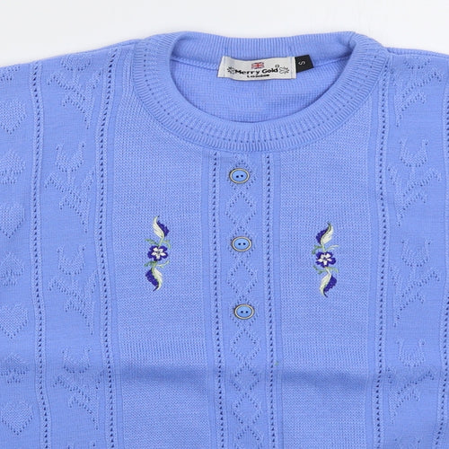 Merry Gold Womens Blue Crew Neck  Acrylic Pullover Jumper Size S