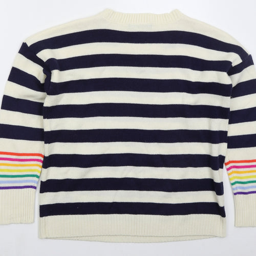 George Womens Blue Crew Neck Striped Acrylic Pullover Jumper Size 12