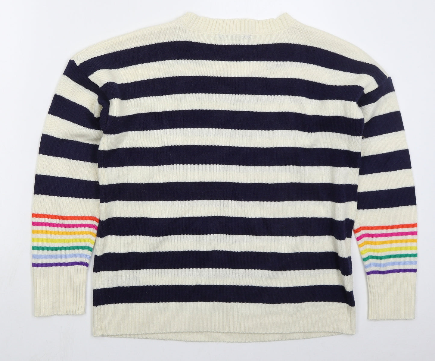 George Womens Blue Crew Neck Striped Acrylic Pullover Jumper Size 12