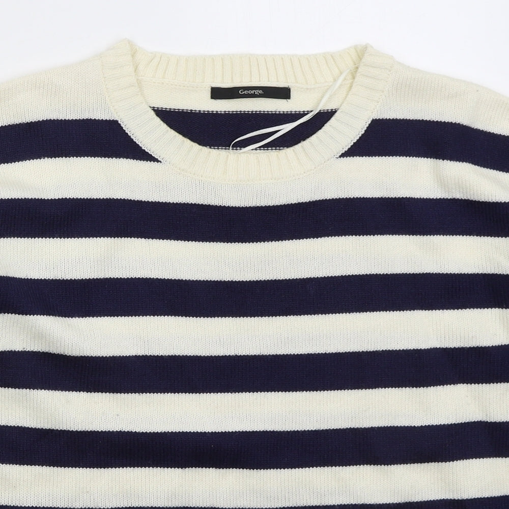 George Womens Blue Crew Neck Striped Acrylic Pullover Jumper Size 12