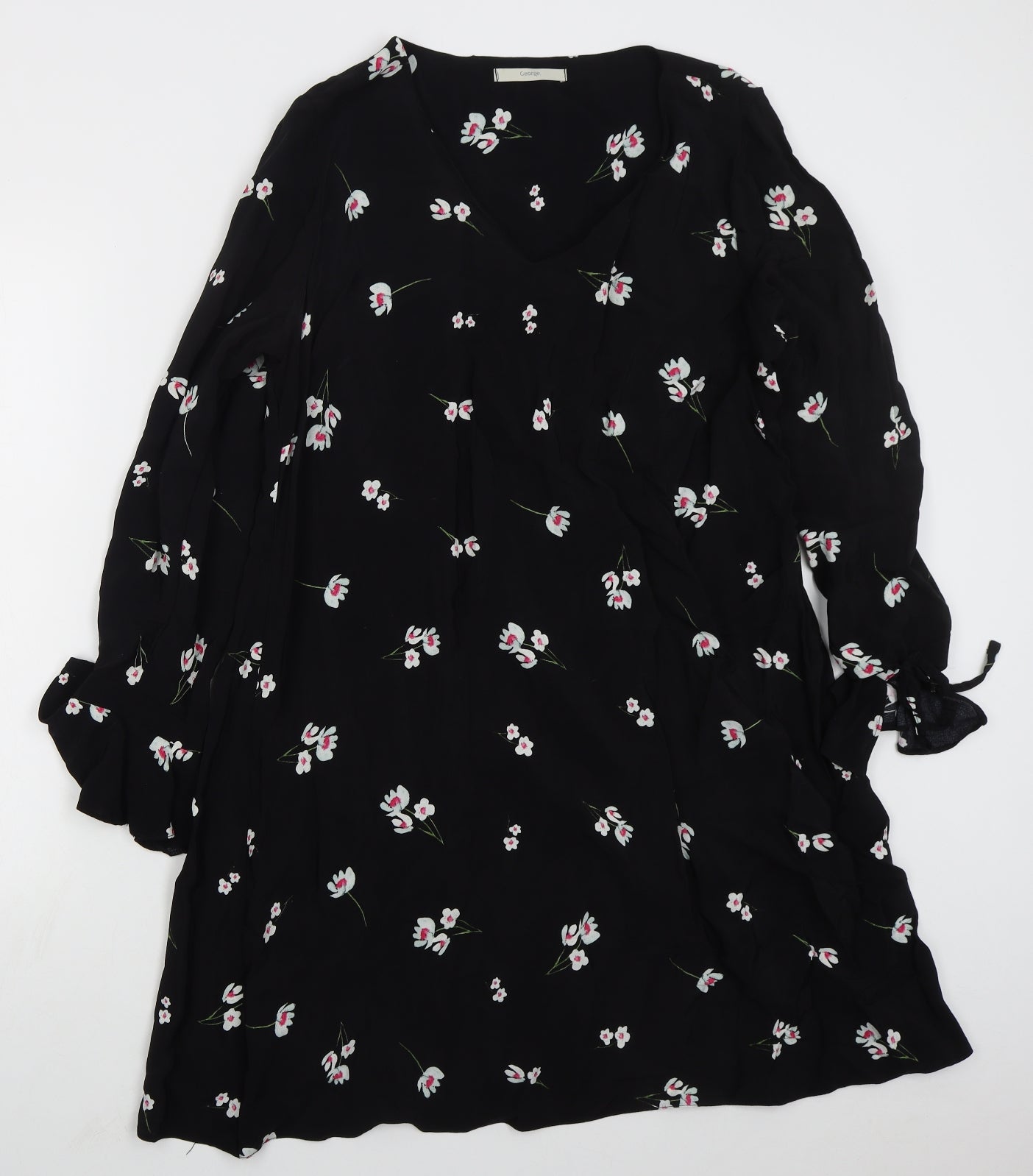 George Womens Black Floral Viscose A-Line  Size 12  V-Neck Pullover