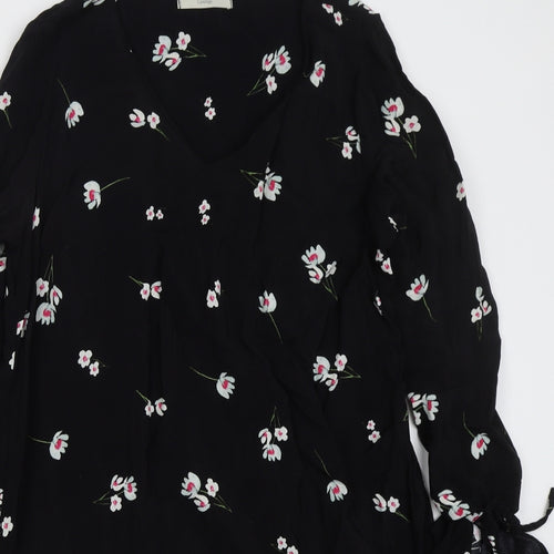 George Womens Black Floral Viscose A-Line  Size 12  V-Neck Pullover