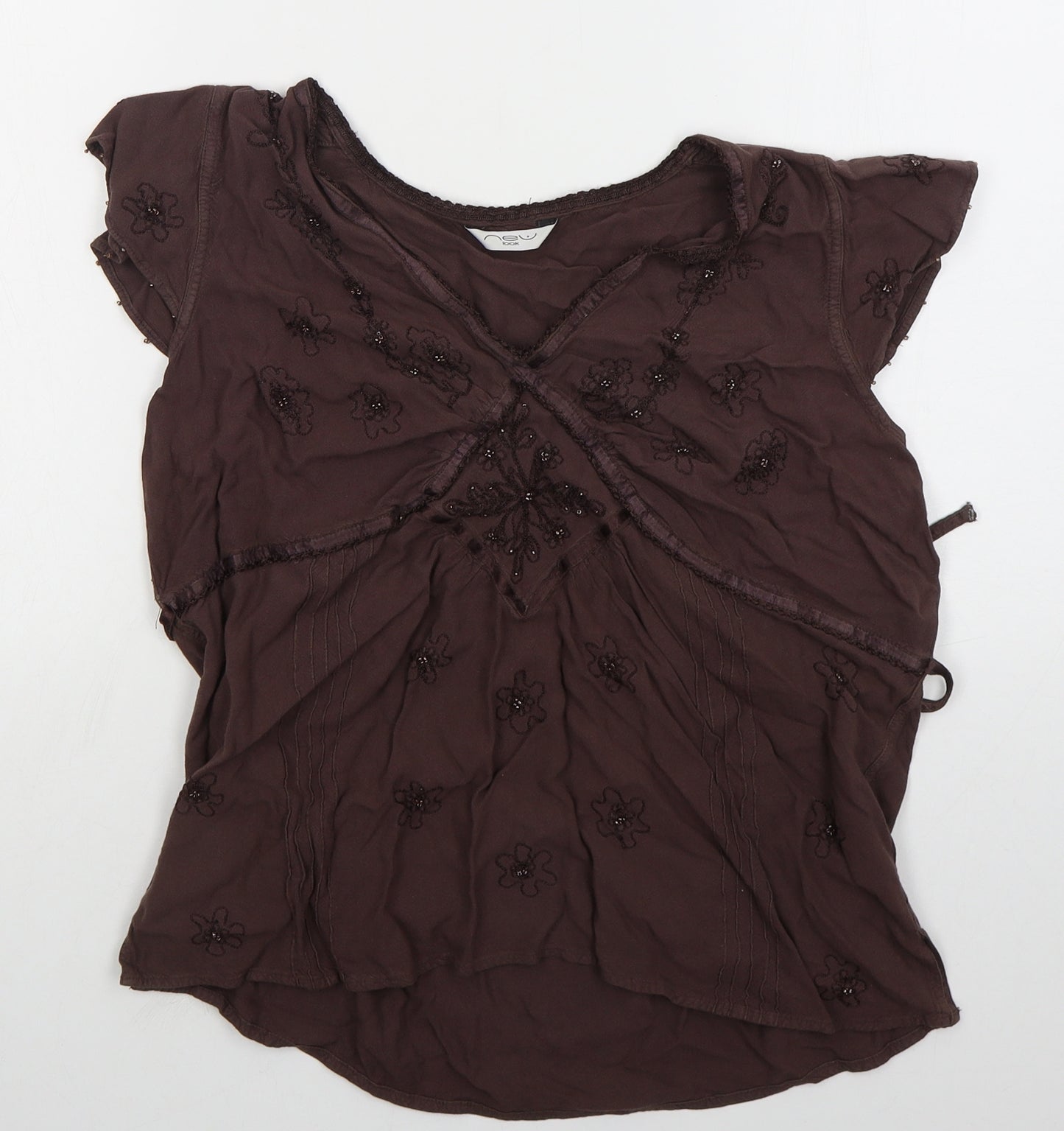 New Look Womens Brown  Viscose Basic Blouse Size 16 V-Neck