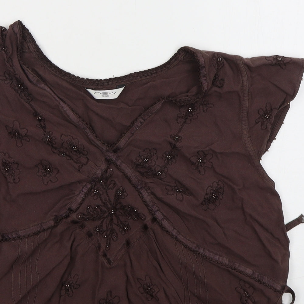 New Look Womens Brown  Viscose Basic Blouse Size 16 V-Neck