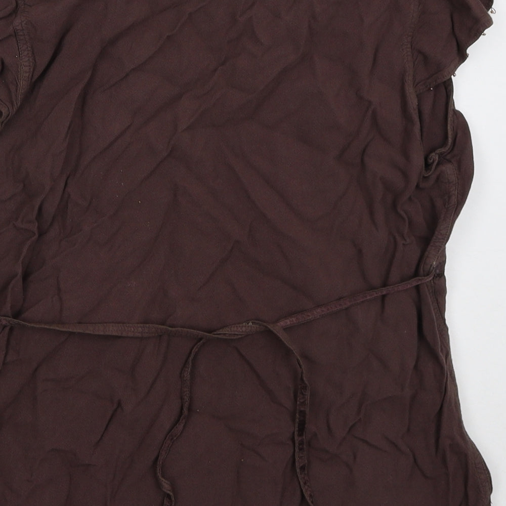 New Look Womens Brown  Viscose Basic Blouse Size 16 V-Neck