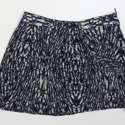 Marks and Spencer Womens Blue Animal Print Polyester Mini Skirt Size 12   Zip