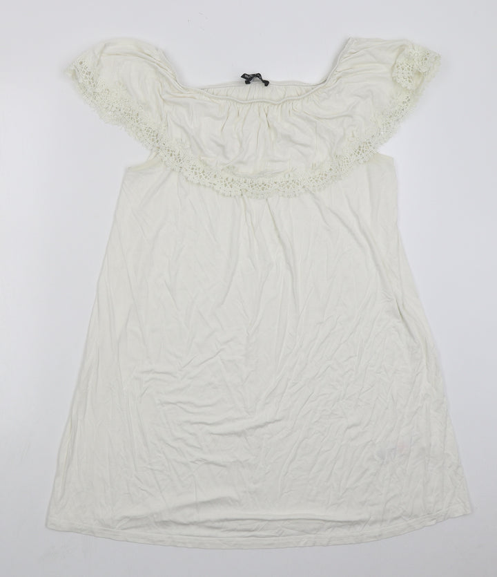 New Look Womens White Viscose A-Line Size 14 Off the Shoulder Pullover