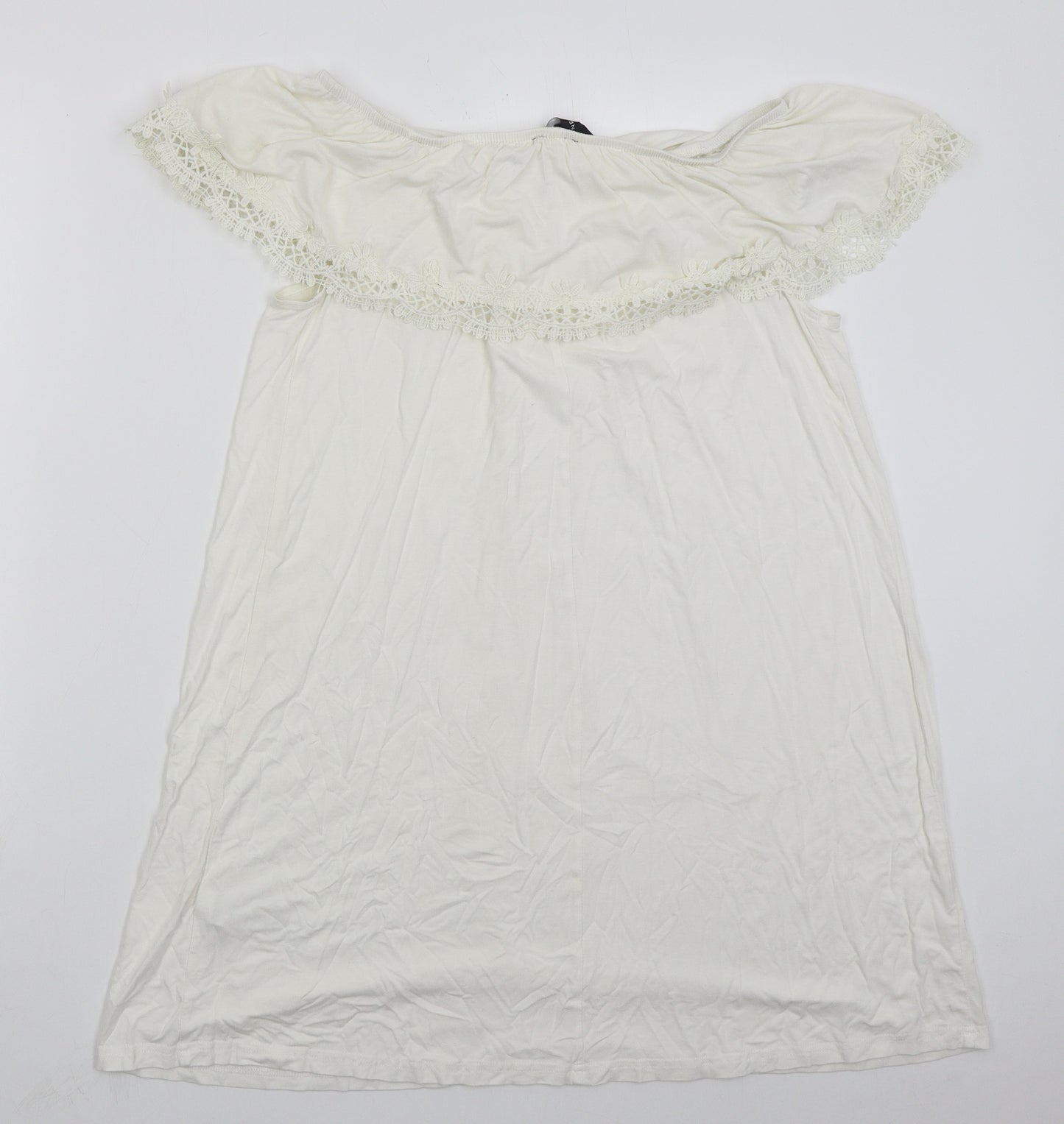 New Look Womens White  Viscose A-Line  Size 14  Off the Shoulder Pullover