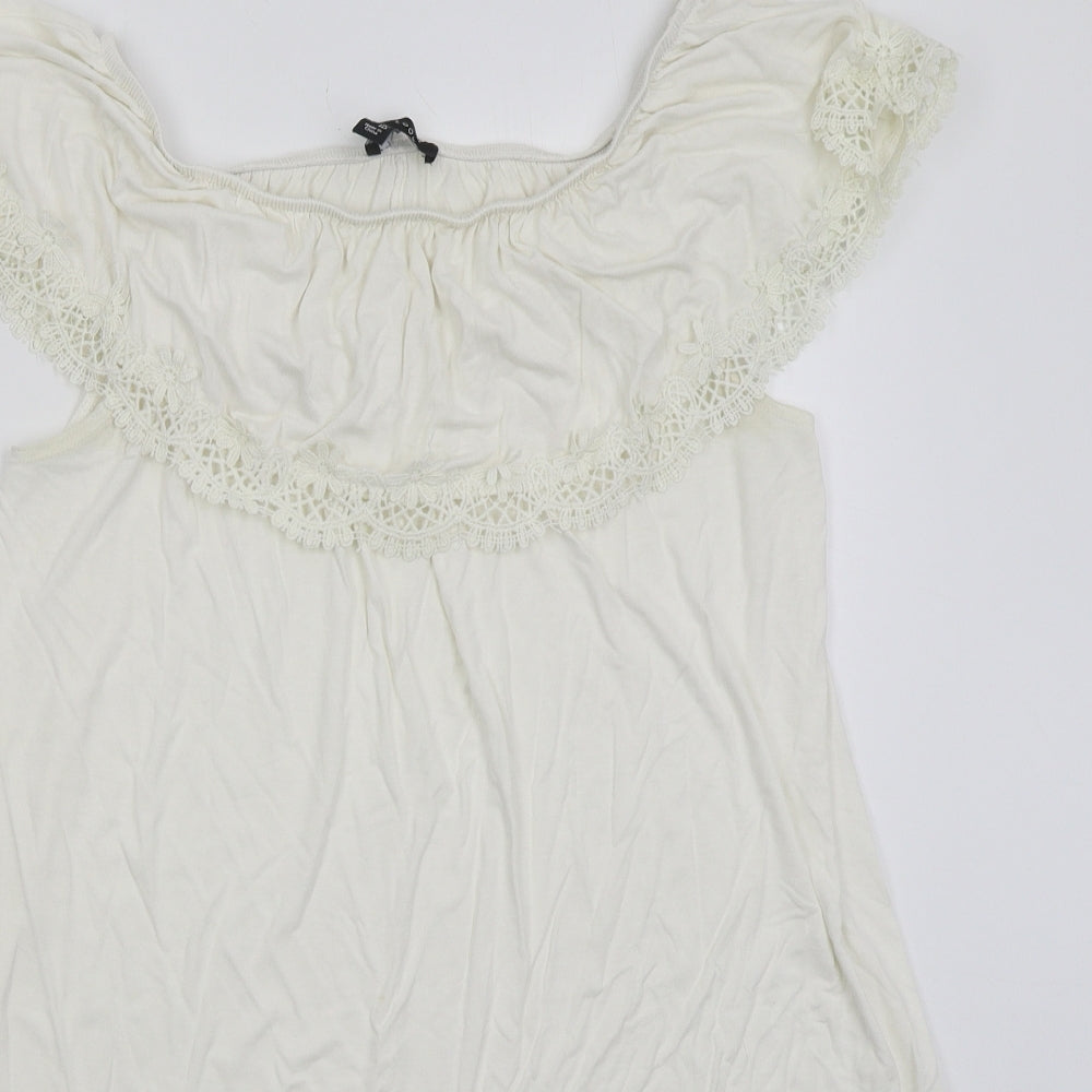New Look Womens White  Viscose A-Line  Size 14  Off the Shoulder Pullover