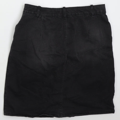 Marks and Spencer Womens Black  Cotton A-Line Skirt Size 12   Button