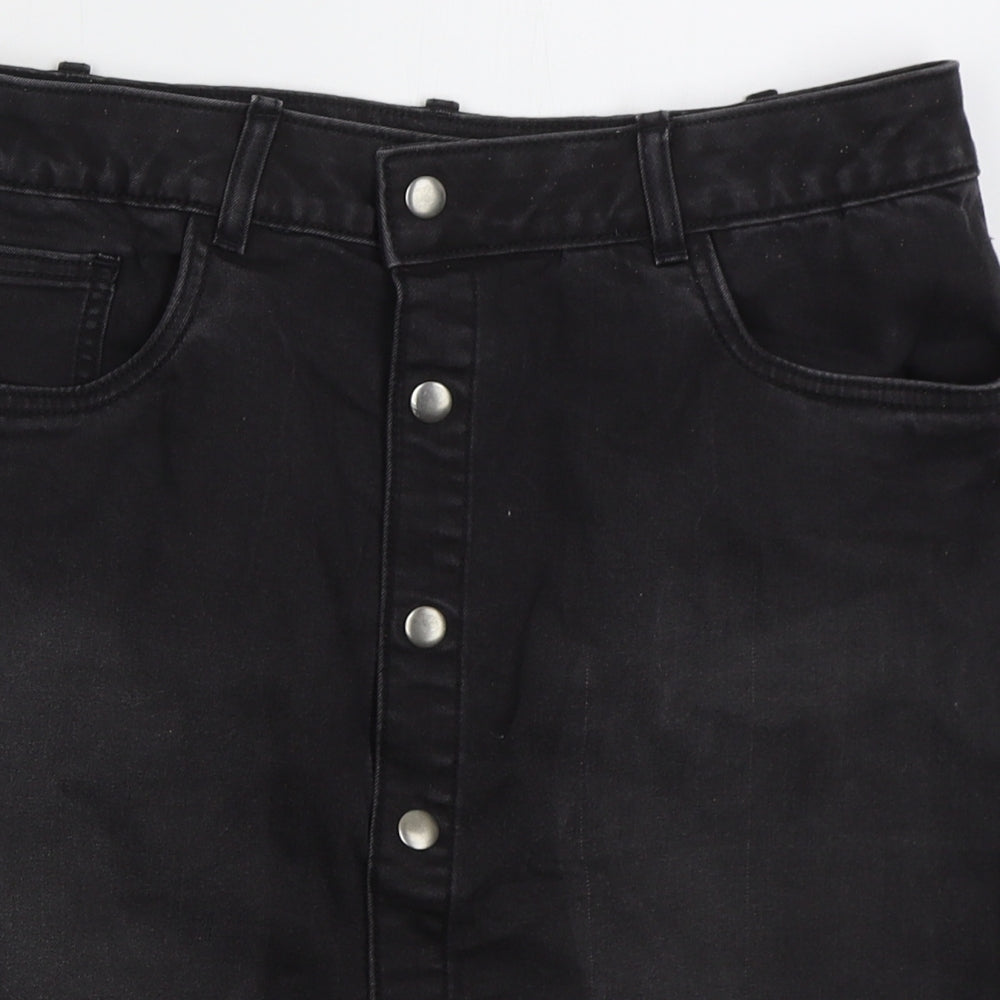 Marks and Spencer Womens Black  Cotton A-Line Skirt Size 12   Button