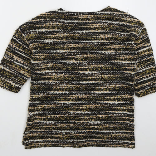 Nutmeg Womens Gold Round Neck Striped Acrylic Pullover Jumper Size 10