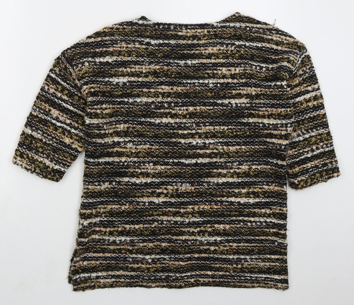 Nutmeg Womens Gold Round Neck Striped Acrylic Pullover Jumper Size 10
