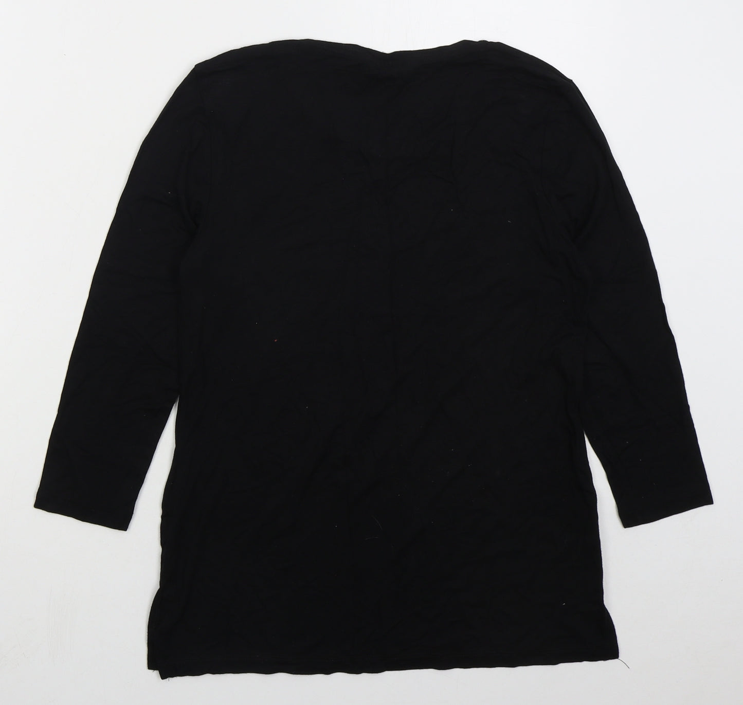 Nutmeg Womens Black Floral Viscose Basic T-Shirt Size 10 Crew Neck