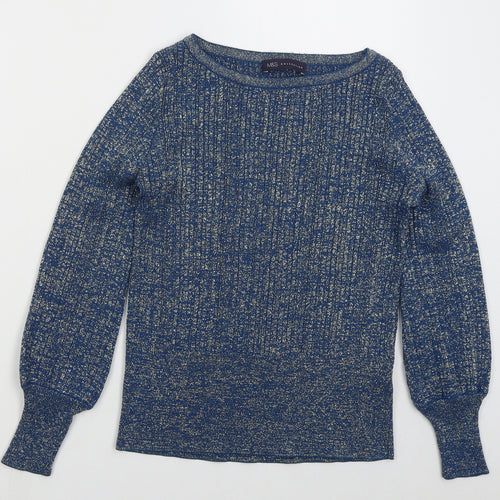 Marks and Spencer Womens Blue Boat Neck  Viscose Pullover Jumper Size S