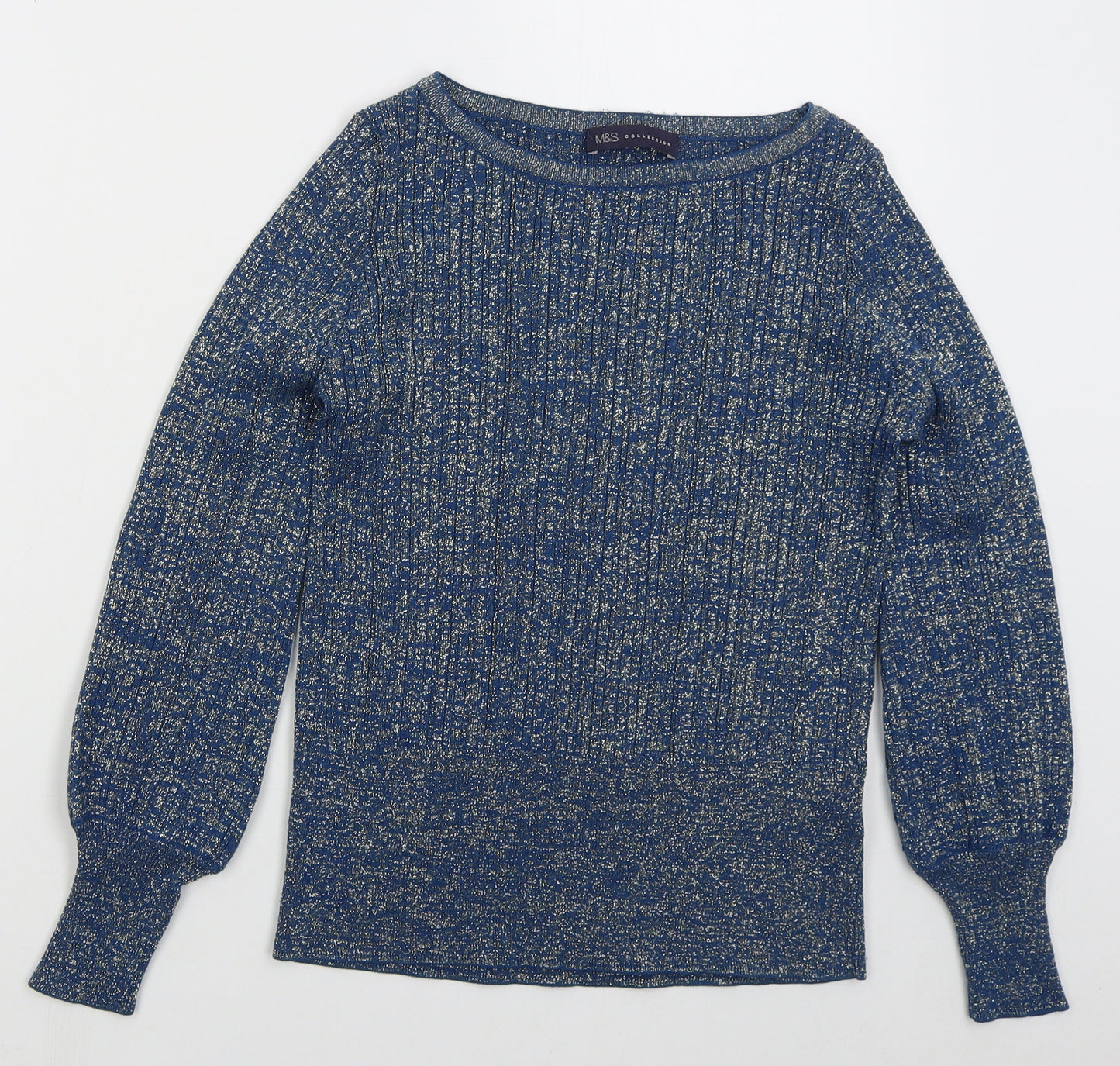 Marks and Spencer Womens Blue Boat Neck  Viscose Pullover Jumper Size S
