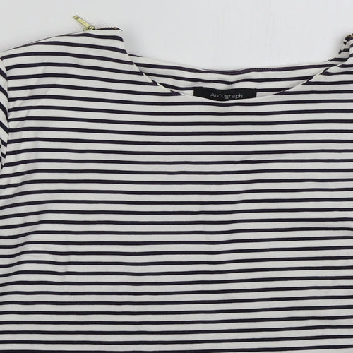 Marks and Spencer Womens White Striped Viscose Pullover Sweatshirt Size 16  Pullover