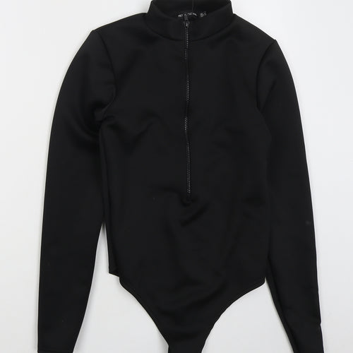 PRETTYLITTLETHING Womens Black  Polyester Bodysuit One-Piece Size 12  Button
