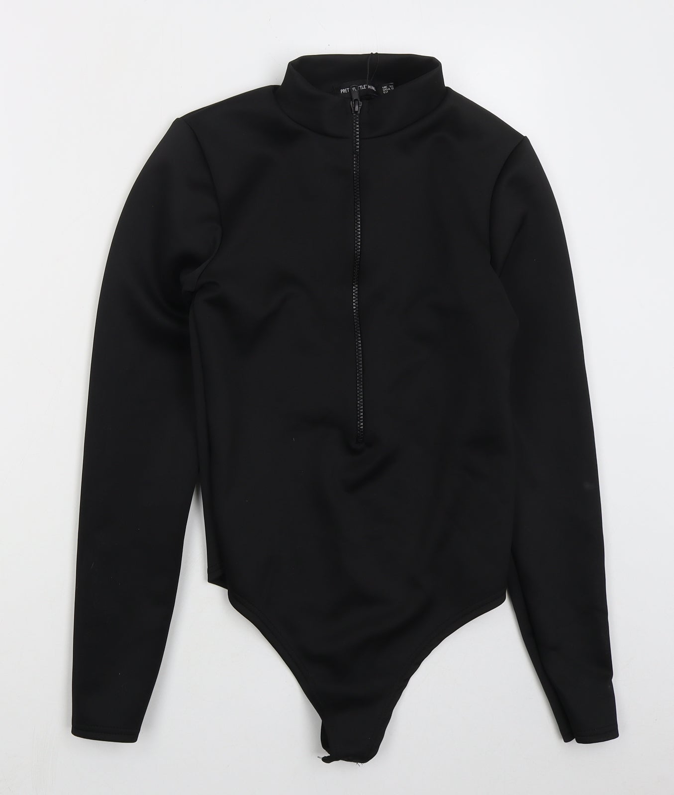 PRETTYLITTLETHING Womens Black  Polyester Bodysuit One-Piece Size 12  Button