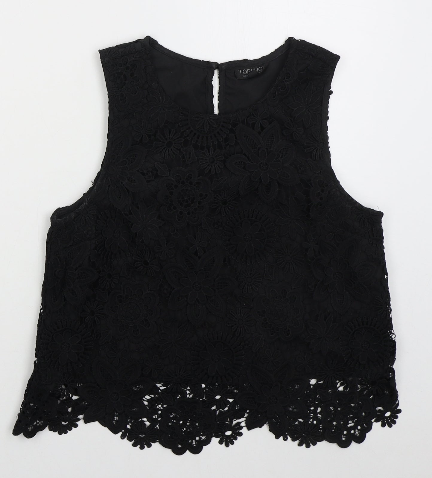 Topshop Womens Black  Polyester Basic Tank Size 10 Round Neck
