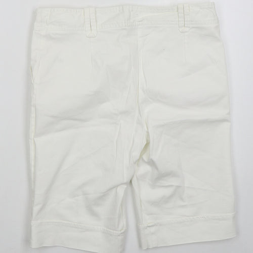 BHS Womens White  Cotton Bermuda Shorts Size 12 L11 in Regular Button
