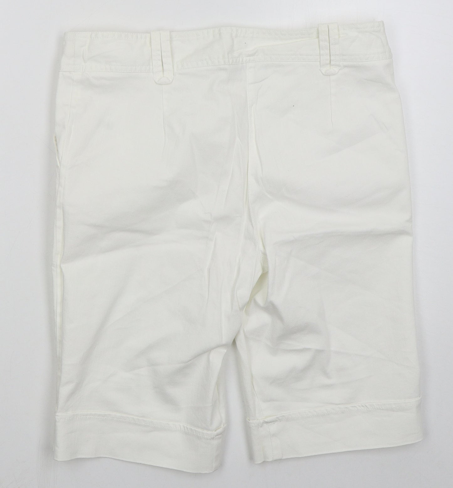 BHS Womens White  Cotton Bermuda Shorts Size 12 L11 in Regular Button