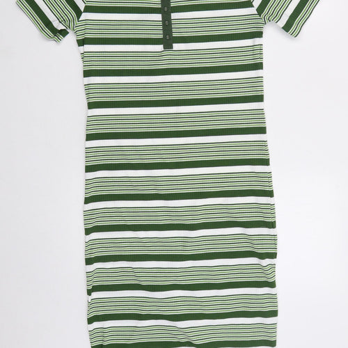 NEXT Womens Green Striped Polyester Bodycon  Size 14  Round Neck Pullover