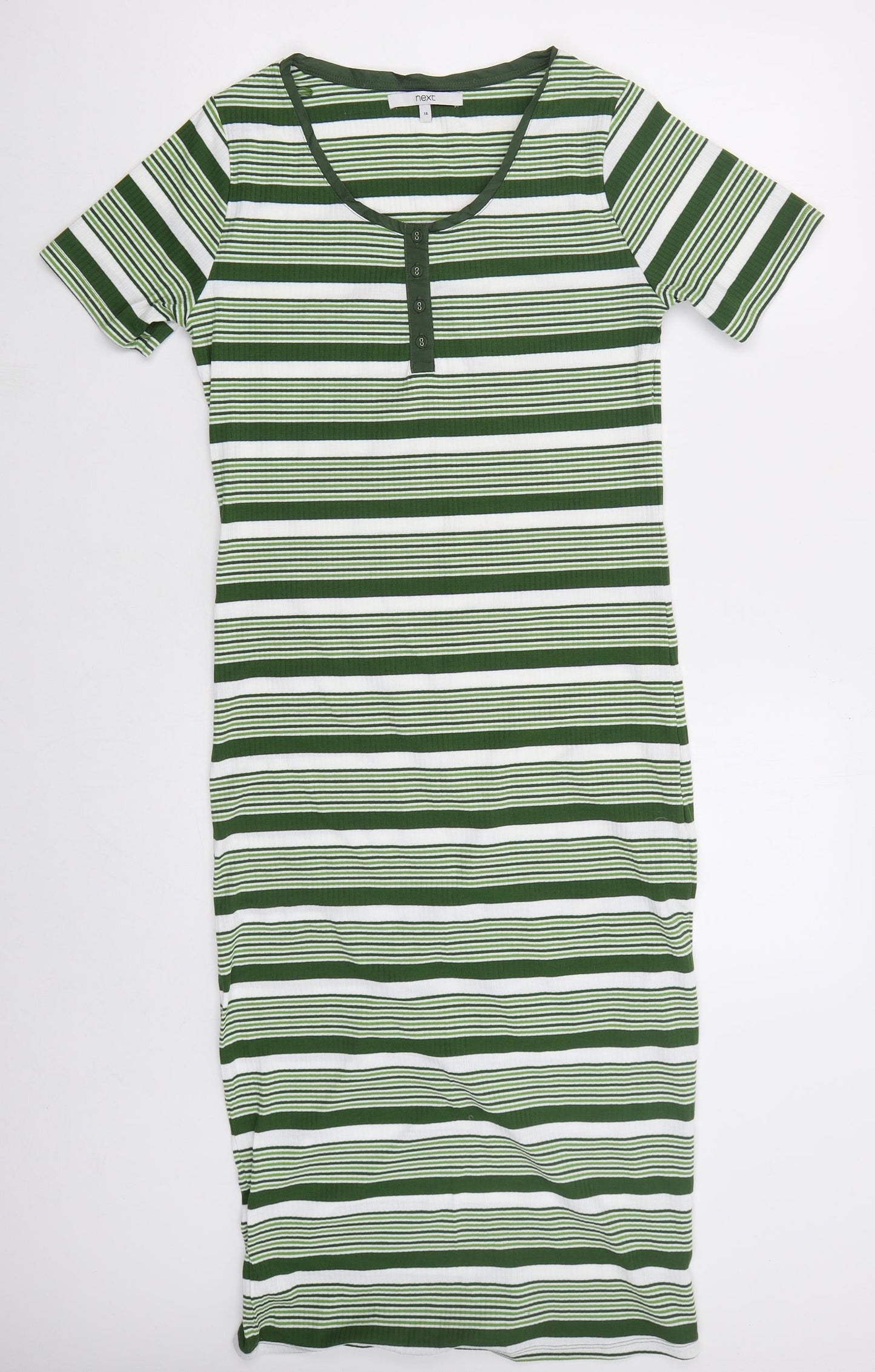NEXT Womens Green Striped Polyester Bodycon  Size 14  Round Neck Pullover