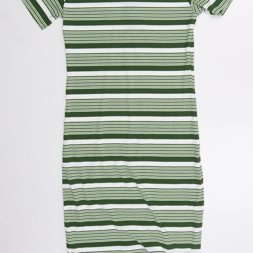 NEXT Womens Green Striped Polyester Bodycon  Size 14  Round Neck Pullover