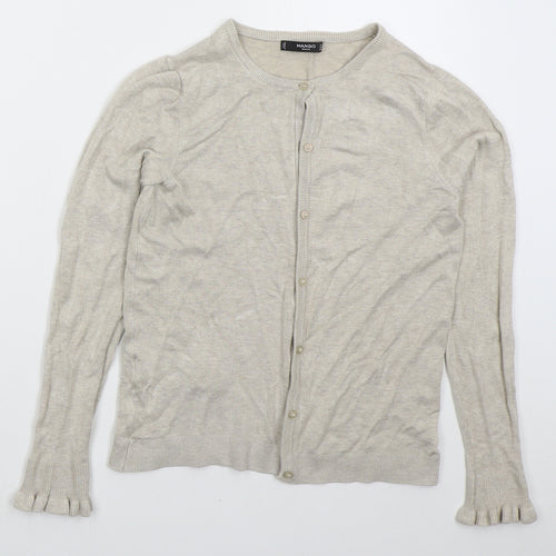 Mango Womens Beige Crew Neck  Viscose Cardigan Jumper Size M