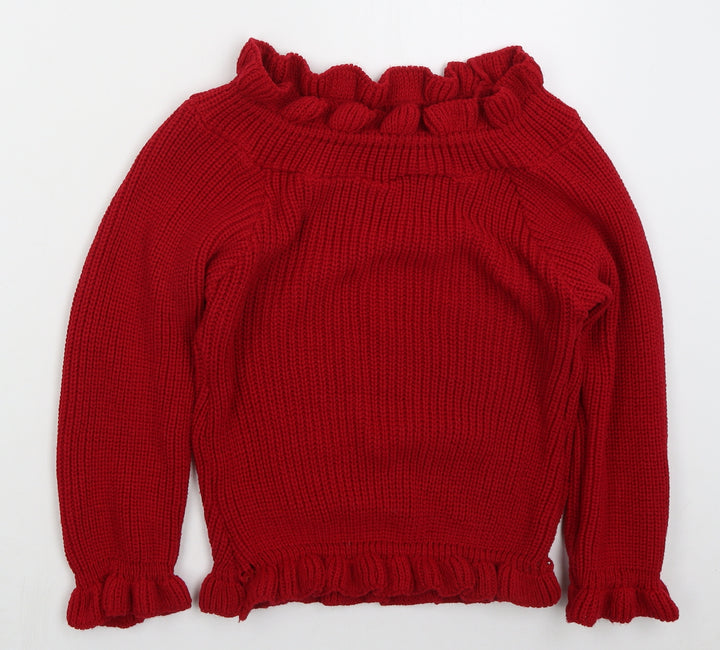 Misspap Womens Red Round Neck Acrylic Pullover Jumper Size S