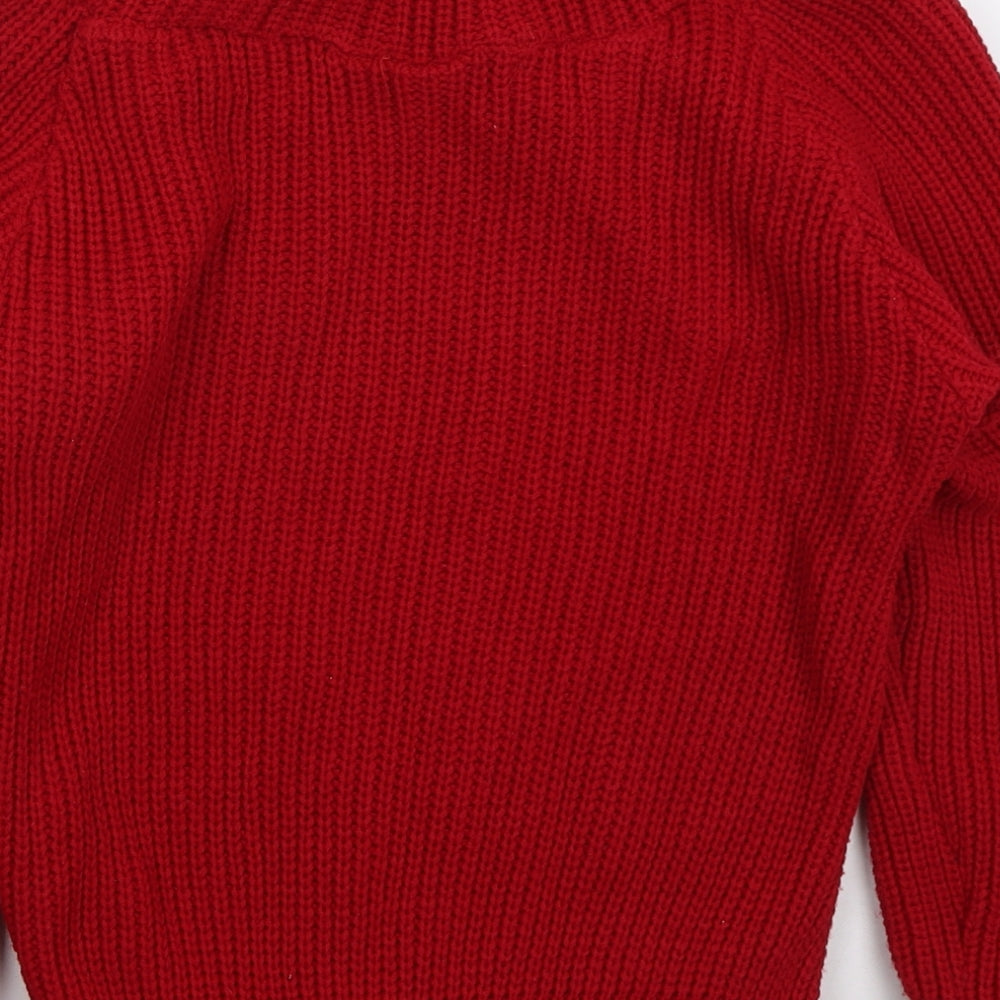Misspap Womens Red Round Neck  Acrylic Pullover Jumper Size S