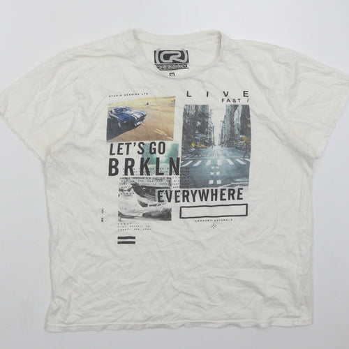 Crossby Mens White  Cotton  T-Shirt Size M Crew Neck  - Let's Go Brooklyn