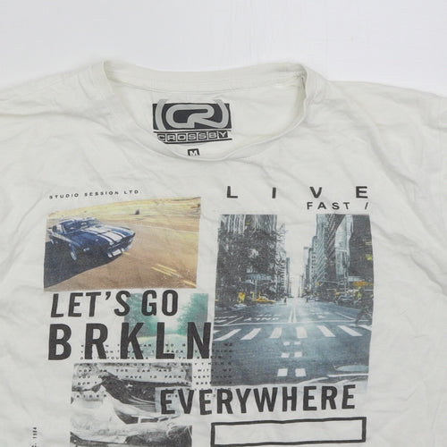 Crossby Mens White  Cotton  T-Shirt Size M Crew Neck  - Let's Go Brooklyn