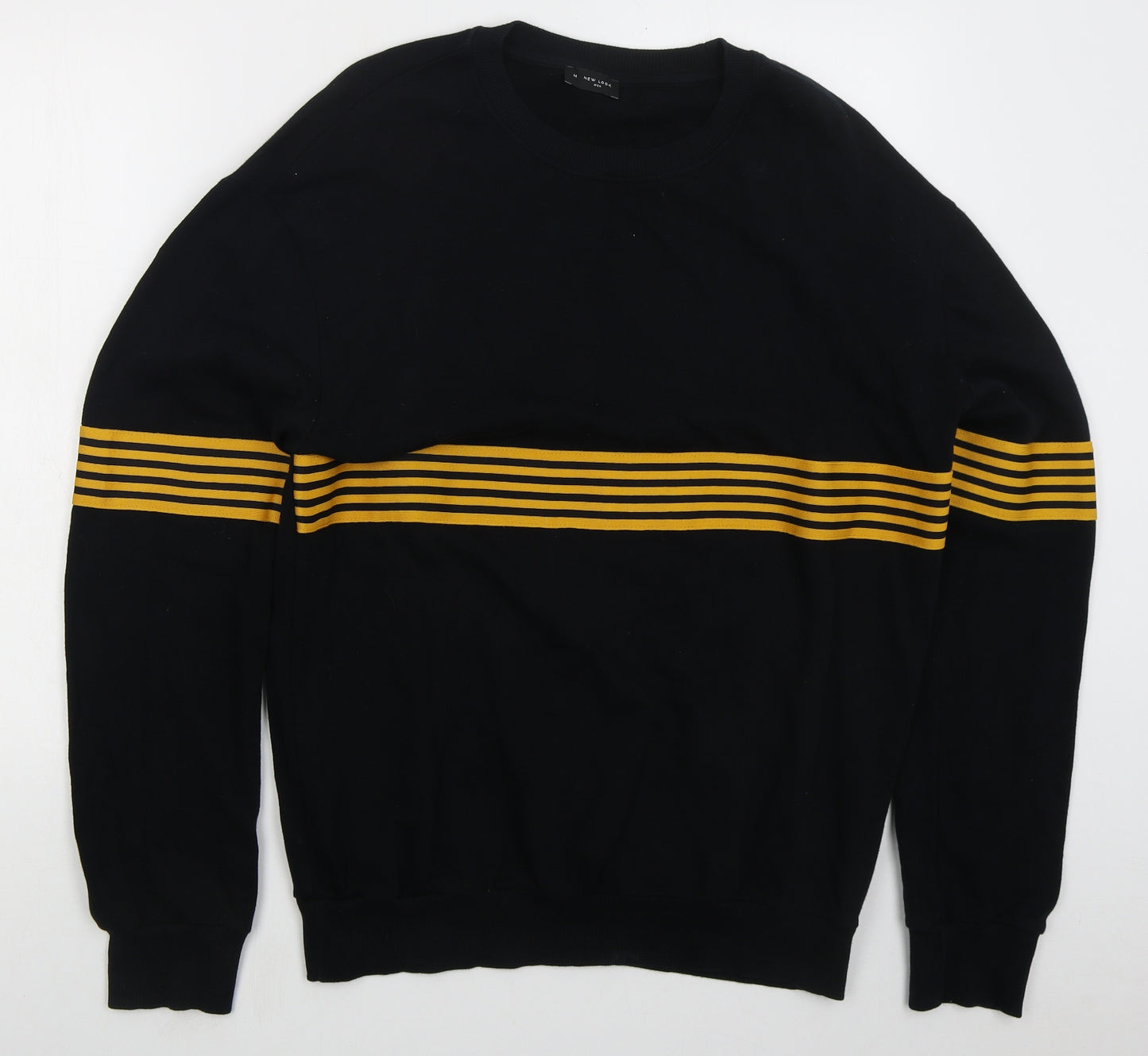 New Look Mens Black Striped Cotton Pullover Sweatshirt Size M