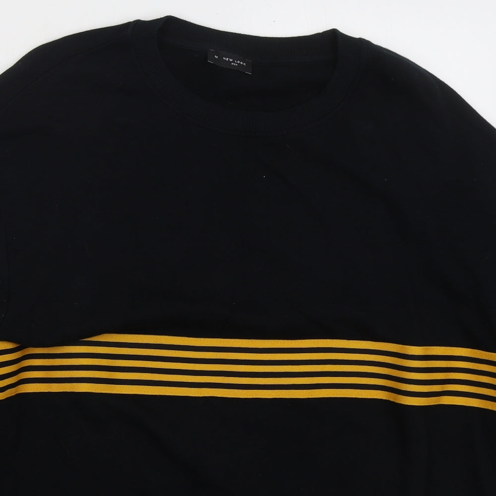 New Look Mens Black Striped Cotton Pullover Sweatshirt Size M