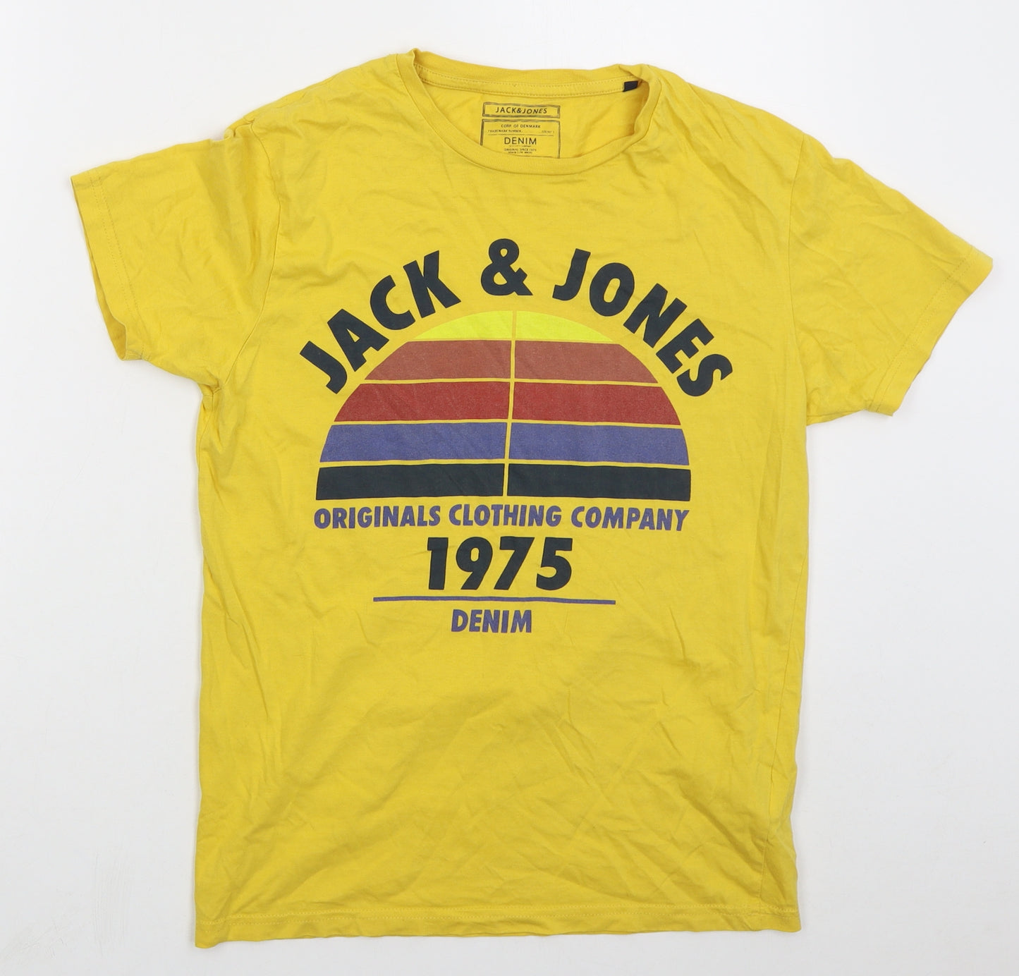 JACK & JONES Mens Yellow  Cotton  T-Shirt Size M Crew Neck