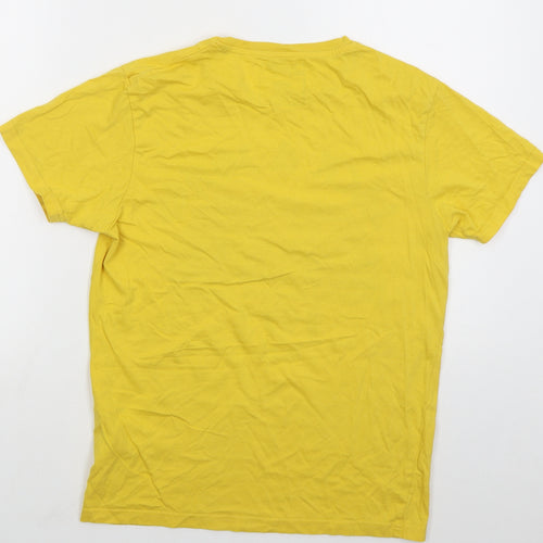 JACK & JONES Mens Yellow  Cotton  T-Shirt Size M Crew Neck