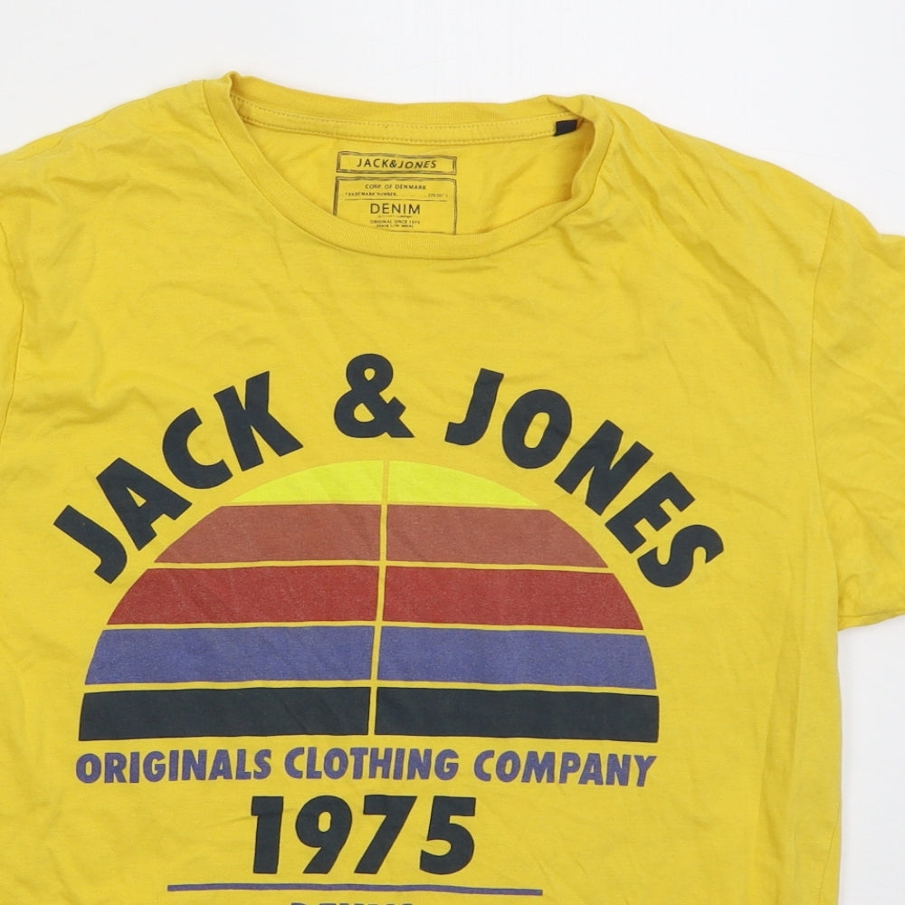 JACK & JONES Mens Yellow  Cotton  T-Shirt Size M Crew Neck